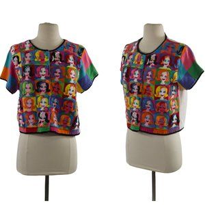 Michael Simon Colorful Felt Faces Cardigan Sweater